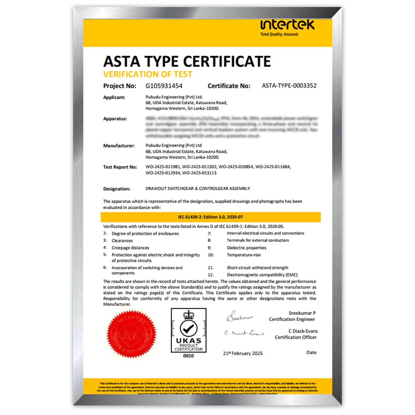 ASTA - 400A Type Test Certificate-fr