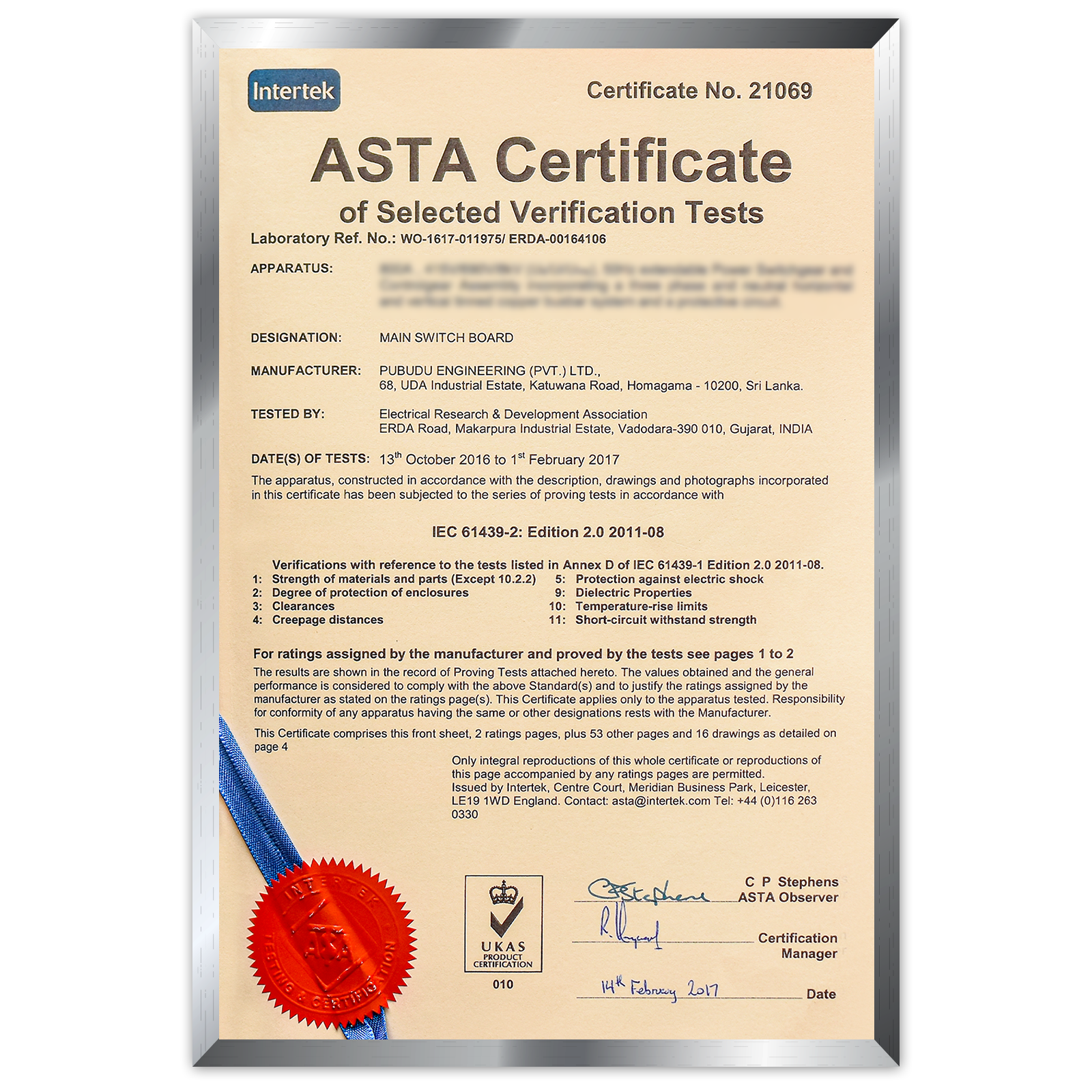 ASTA - 800A Type Test Certificate-fr