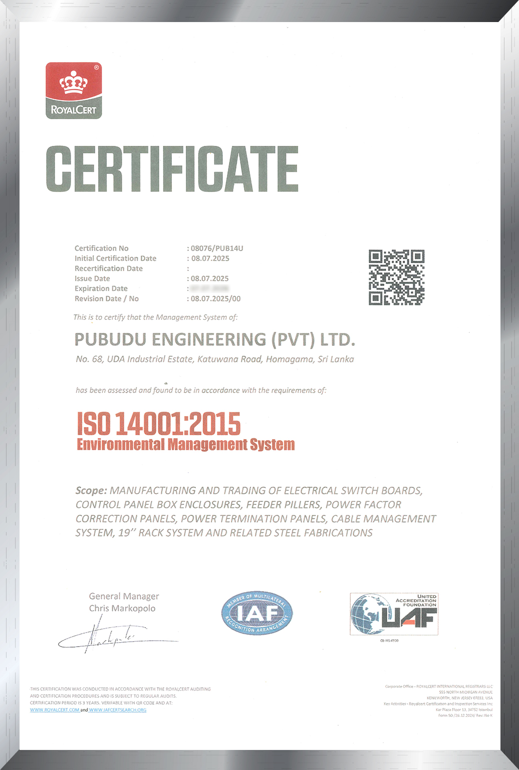 ISO Certificate 14001 2015