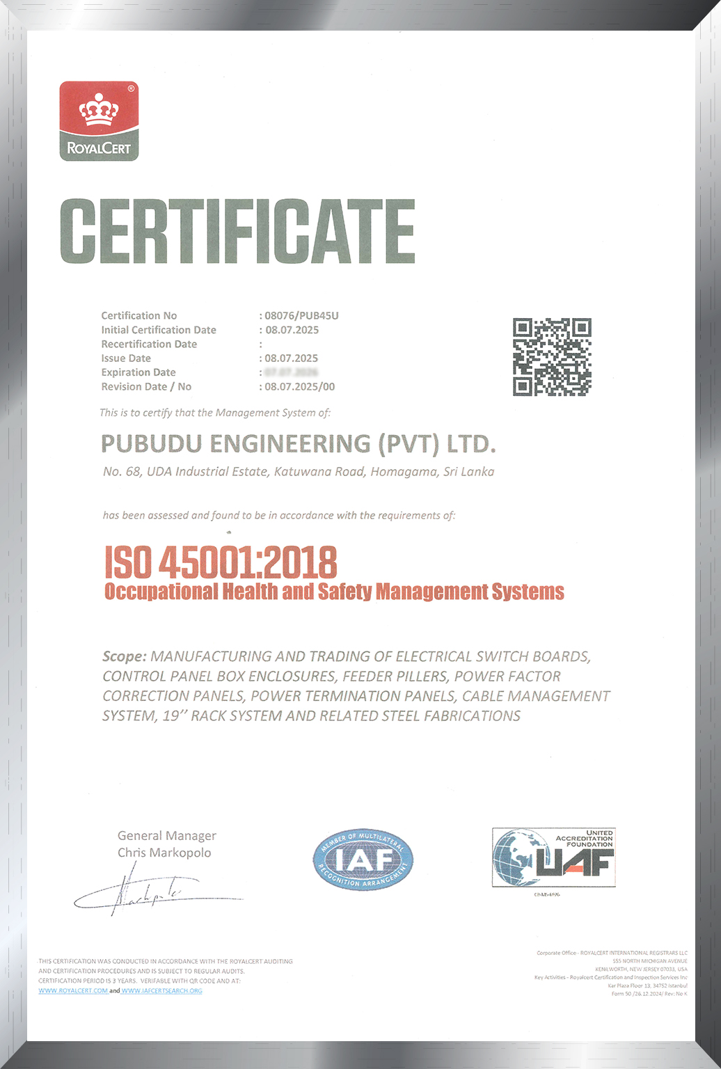 ISO Certificate 45001 2018
