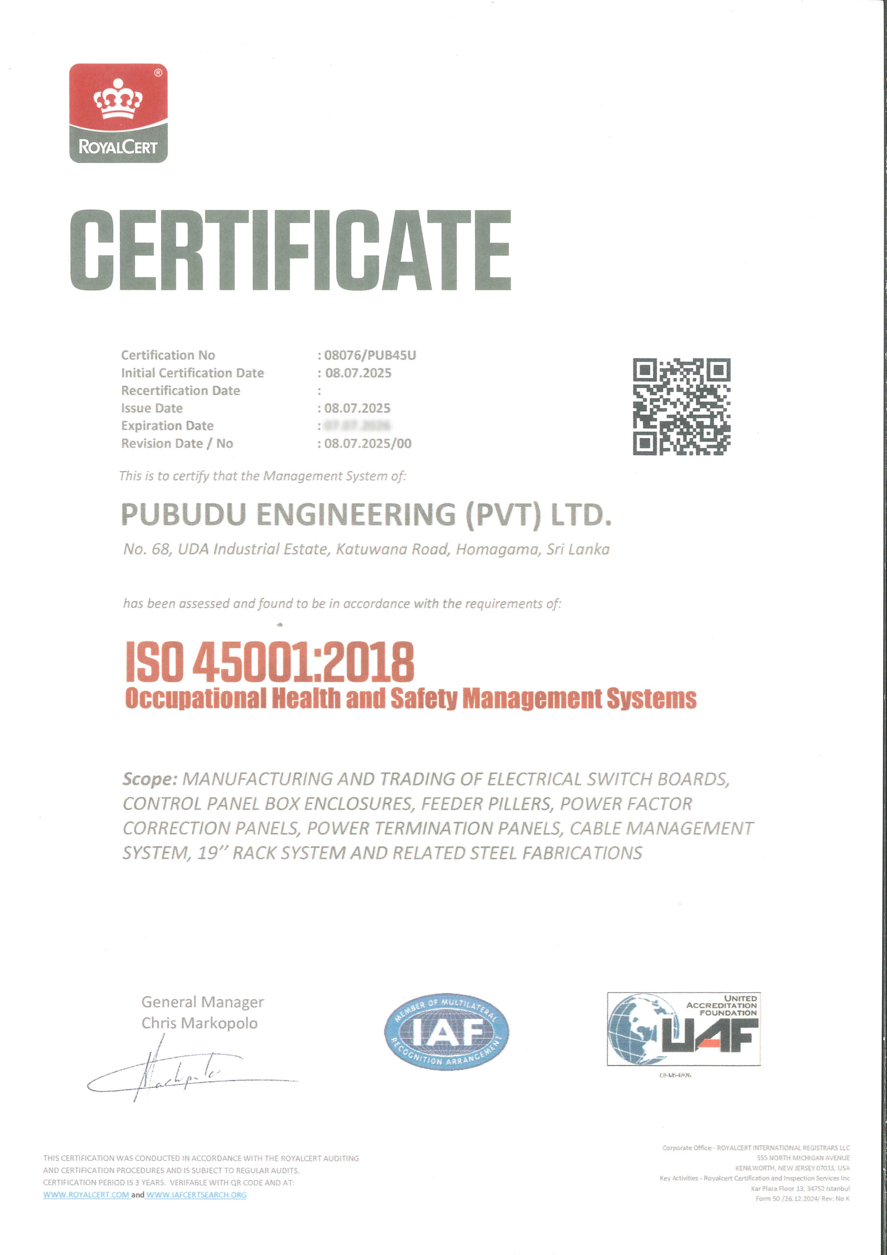 ISO Certificate 45001 2018