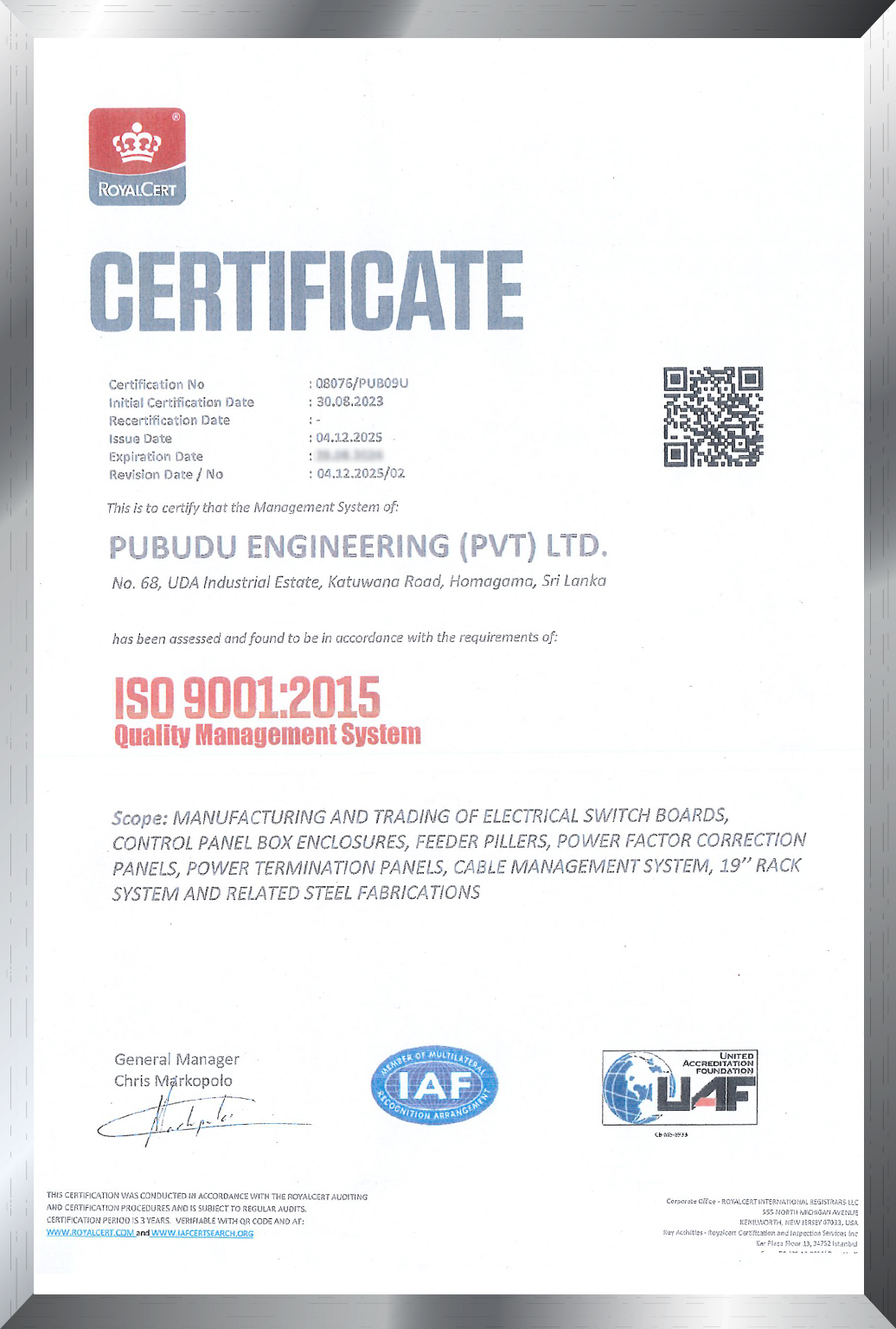 ISO Certificate 9001 2015