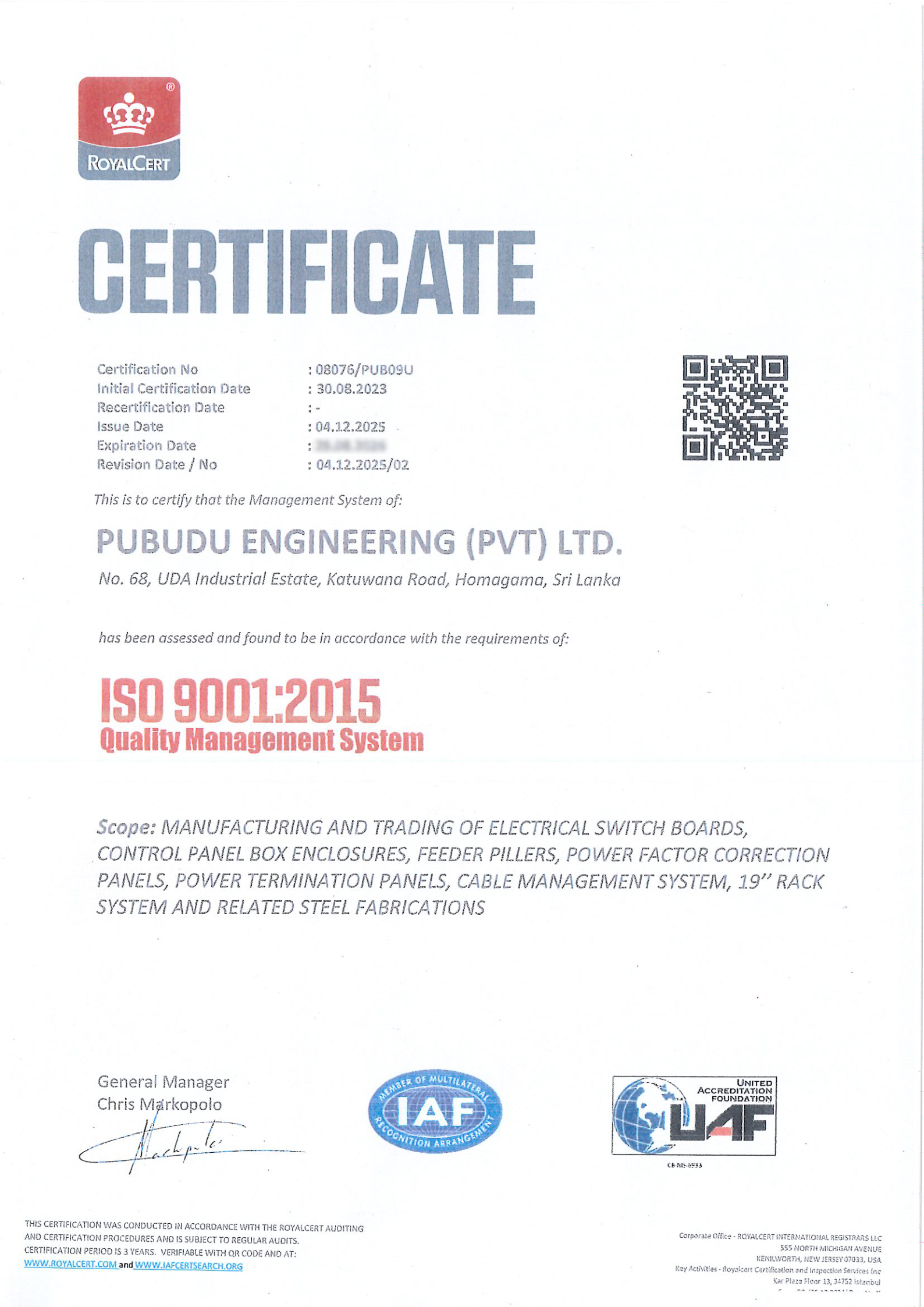 ISO Certificate 9001 2015
