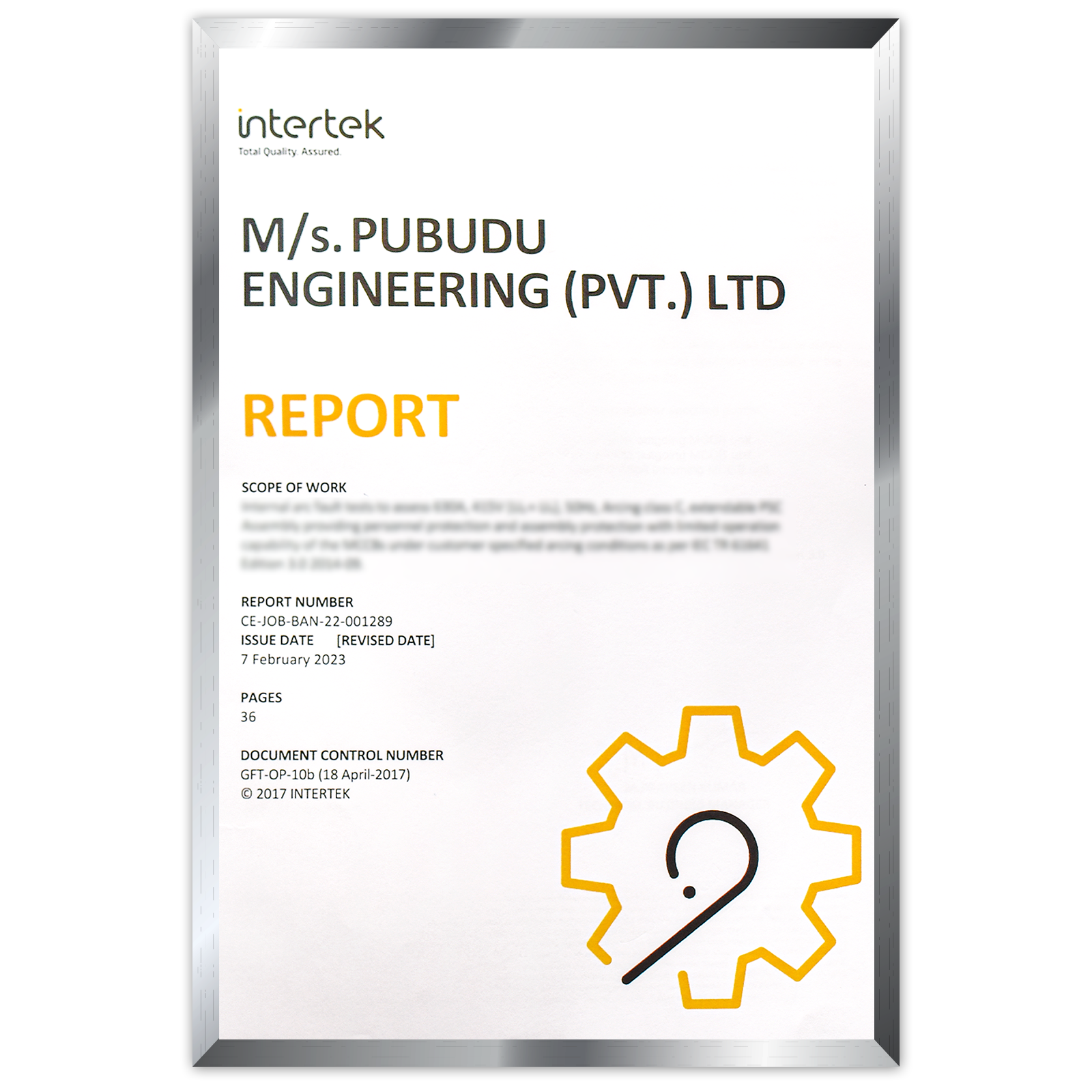 Intertek - Internal Arc Certificate for 20KA 0.3 Sec (front Page)-fr