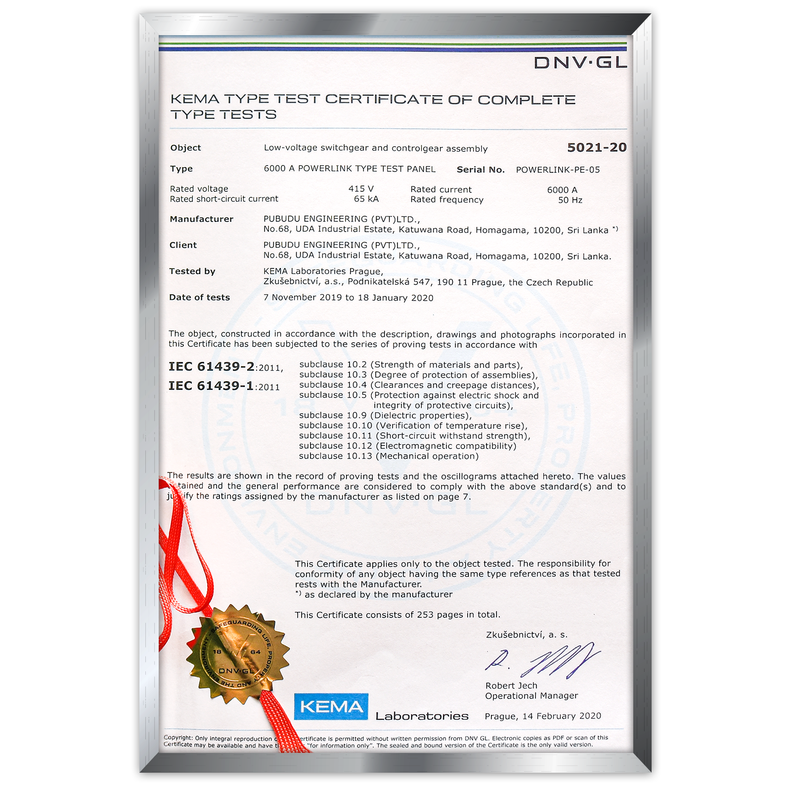 KEMA 6000A Type test Certificate-fr